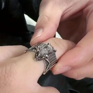 Bat Ring Retro Punk Gothic Whimsigoth Party Novelty Goblin Core Casual Silver